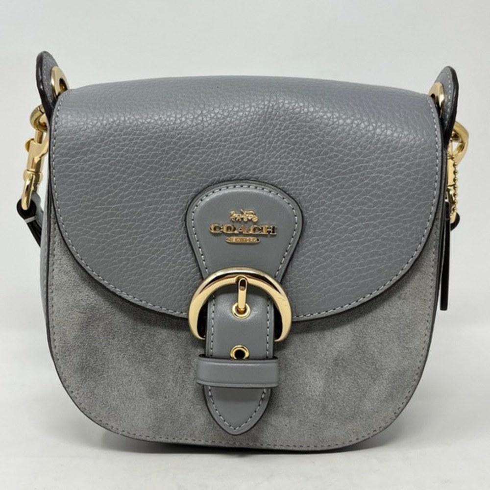 COACH Kleo Shoulder Bag 17 Crossbody Gray Leather Suede Granite Saddle C5687‎